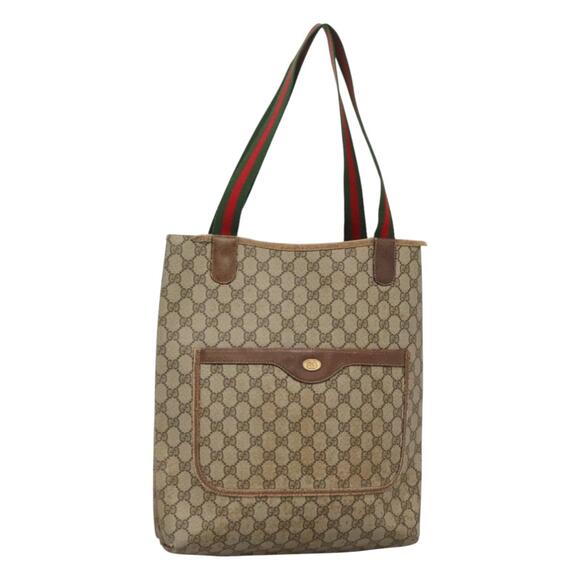 GUCCI GG Supreme Web Sherry Line Tote Bag Pvc Beige Green Red - Picture 1 of 16